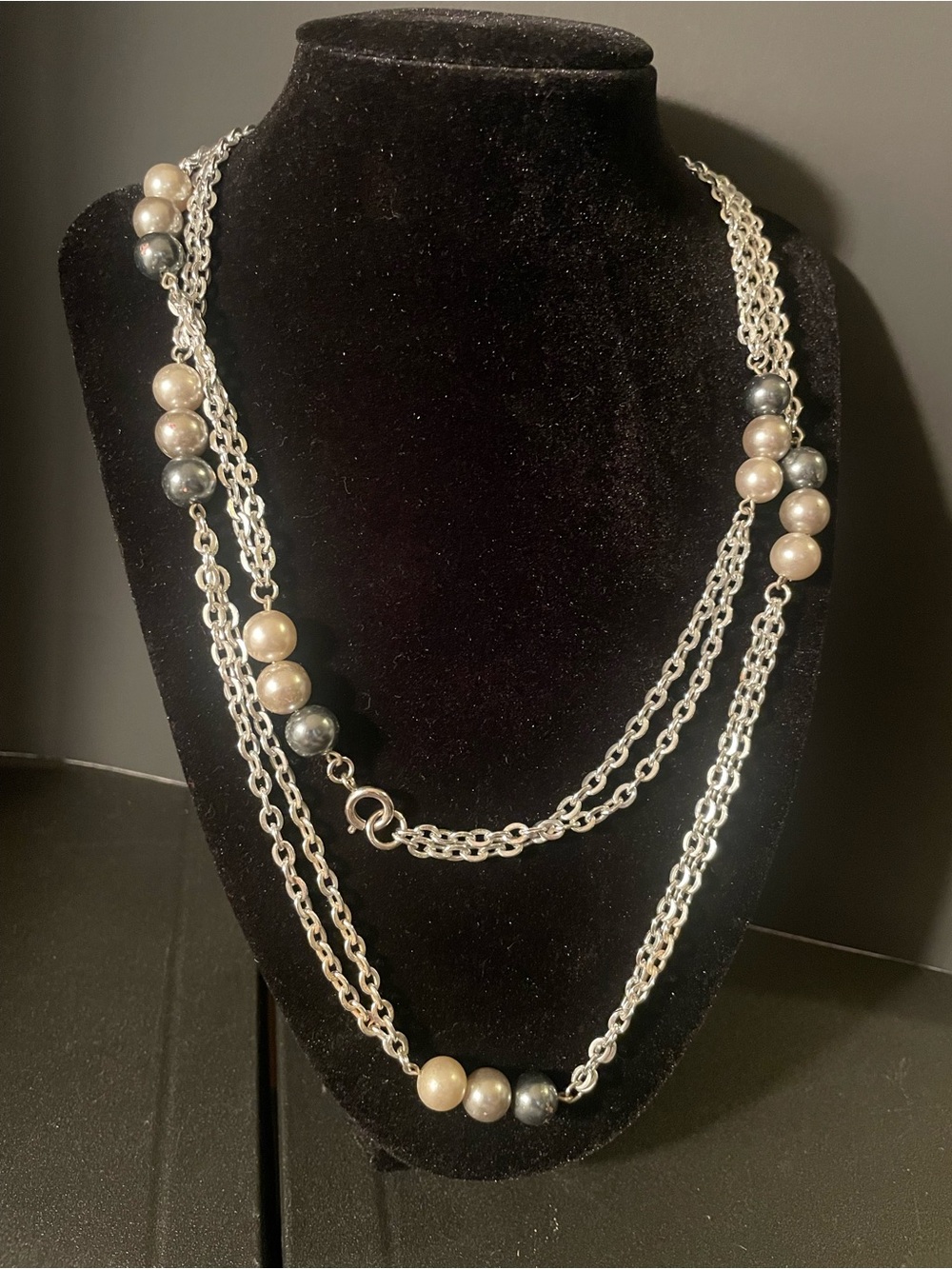 Silver Tone Multi-Strand Pearl Accent Necklace - Neutral Pearls